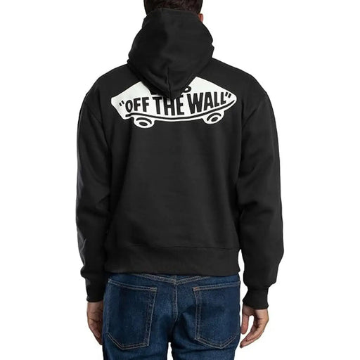 Rückseite eines schwarzen Baumwoll-Vans-Herrenhoodies mit weißem Skateboard-Logo für Herbst und Winter