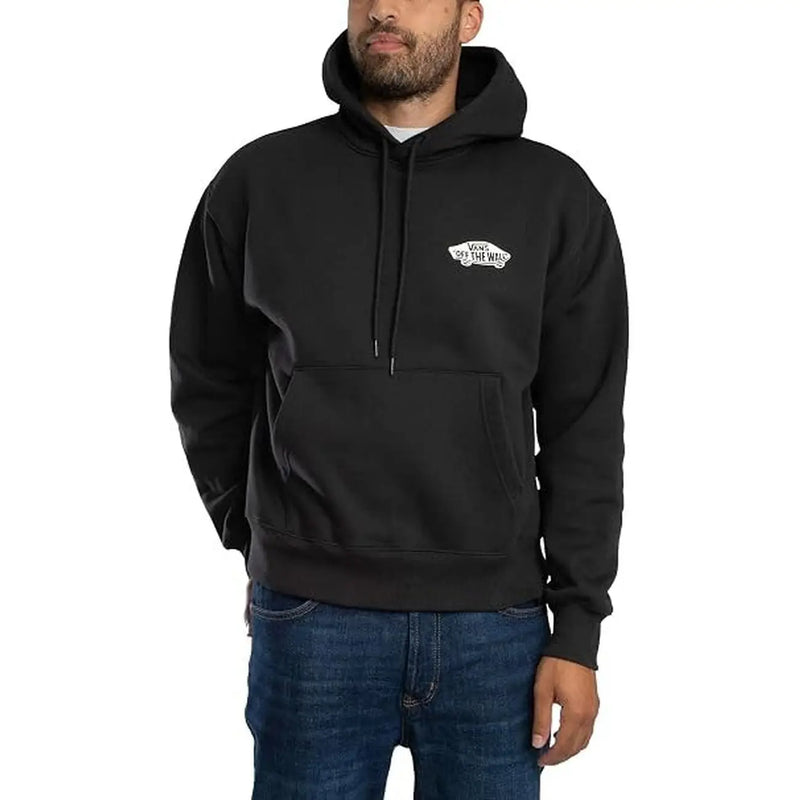Schwarzer Vans Herren-Baumwollhoodie mit weißem Off the Wall-Logo auf der Brust, ideal für Herbst und Winter