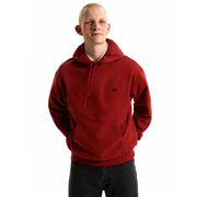 Red vans men cotton hoodie bordeaux with a small black logo on the chest and matching drawstrings long sleeve sweatshirt
