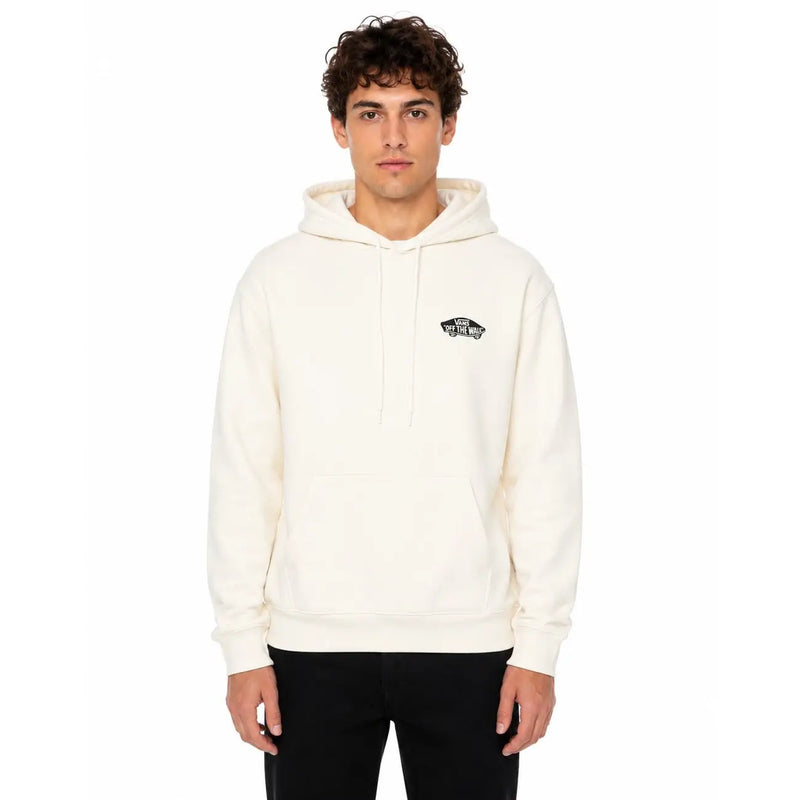 Cremefarbener Vans Herren-Baumwollhoodie mit schwarzem Logo auf der Brust, ideal für die Freizeit.