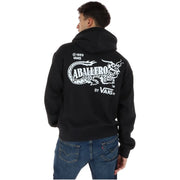 Black vans men cotton sweatshirt hoodie with front pockets featuring white dragon graphic and aballero text by vans