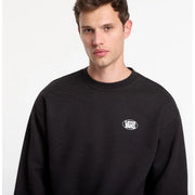 Schwarzes Vans Herren-Sweatshirt aus Baumwolle mit Rundhalsausschnitt und weißem ovalem Logo auf der linken Brust.