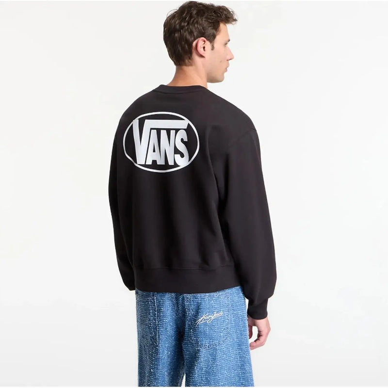 Schwarzes Vans Herren-Sweatshirt aus Baumwolle mit weißem ovalem Logo auf der Rückseite im grafischen Rundhalsausschnitt-Stil