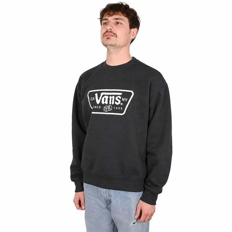 Vans men cotton sweatshirt black round neck with white rectangular logo featuring vans ca ny since 1966