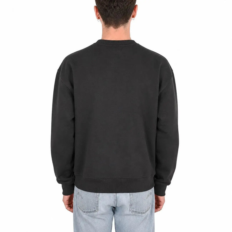 Vans men cotton sweatshirt black crewneck with long sleeves and ribbed cuffs for casual wear