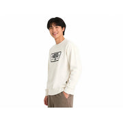 Cremefarbenes Vans Herren-Langarm-Sweatshirt aus Baumwolle mit Rundhalsausschnitt und schwarzem rechteckigem Logo auf der Brust