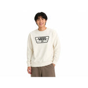 Cremefarbenes Vans Herren-Baumwoll-Sweatshirt mit schwarzem Vans NY-Logo und langen weißen Ärmeln für die Freizeit.