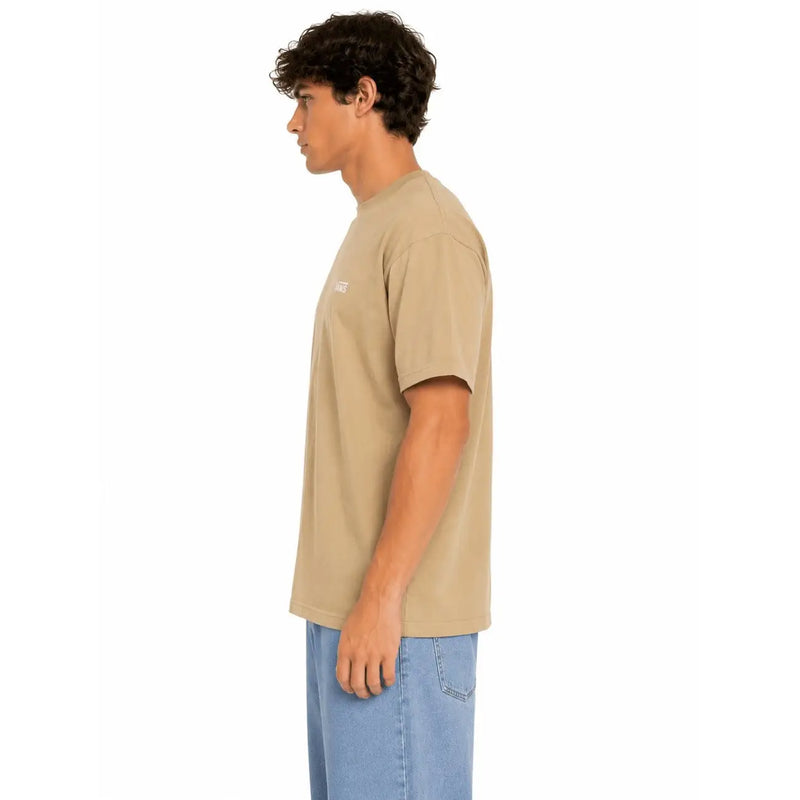 Beige Vans men cotton t shirt with round neck and small white logo on the left chest