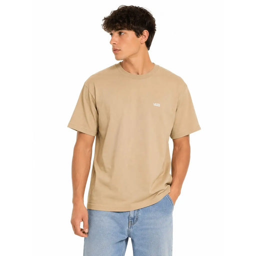 Beige Vans men cotton t shirt with crew neck and small white logo on the left chest