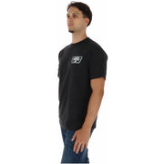 Vans men cotton t shirt black round neck with white rectangular logo on left chest in a casual style