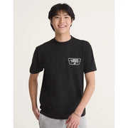 Black vans men cotton t shirt with short sleeves round neck and white logo patch on left chest
