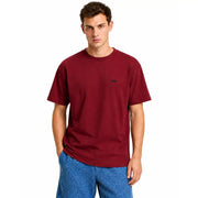 Maroon vans men cotton t shirt with round neck and small black logo on left chest for casual wear