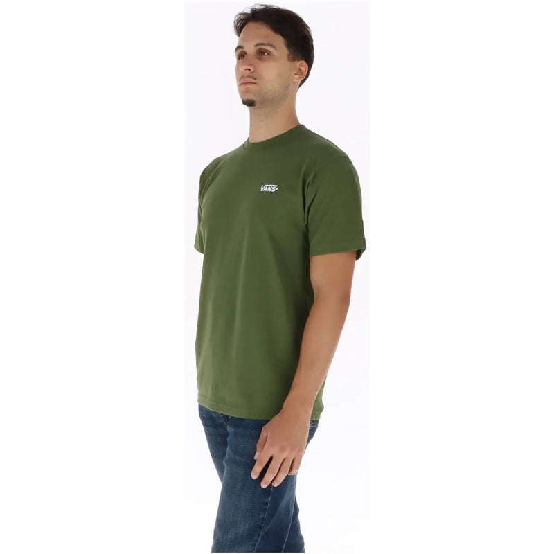 Olive green vans men cotton short-sleeved t shirt with round neck and small white logo on left chest