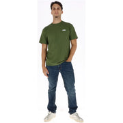 Olive green vans men cotton short sleeve t shirt with round neck and small white logo on left chest
