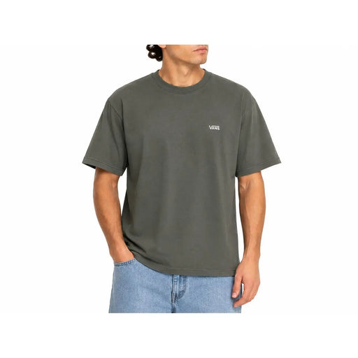 Olive green vans men cotton t shirt with short sleeves round neck and small white logo on the left chest