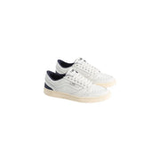Vans Herren Court Low Ledersneaker in Weiß mit marineblauen Akzenten und cremefarbener Gummisohle für den Freizeitlook