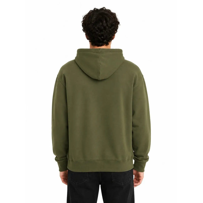 Grüner Vans Herren-Hoodie aus Baumwolle mit lockerer Passform und gerippten Bündchen in Olivgrün