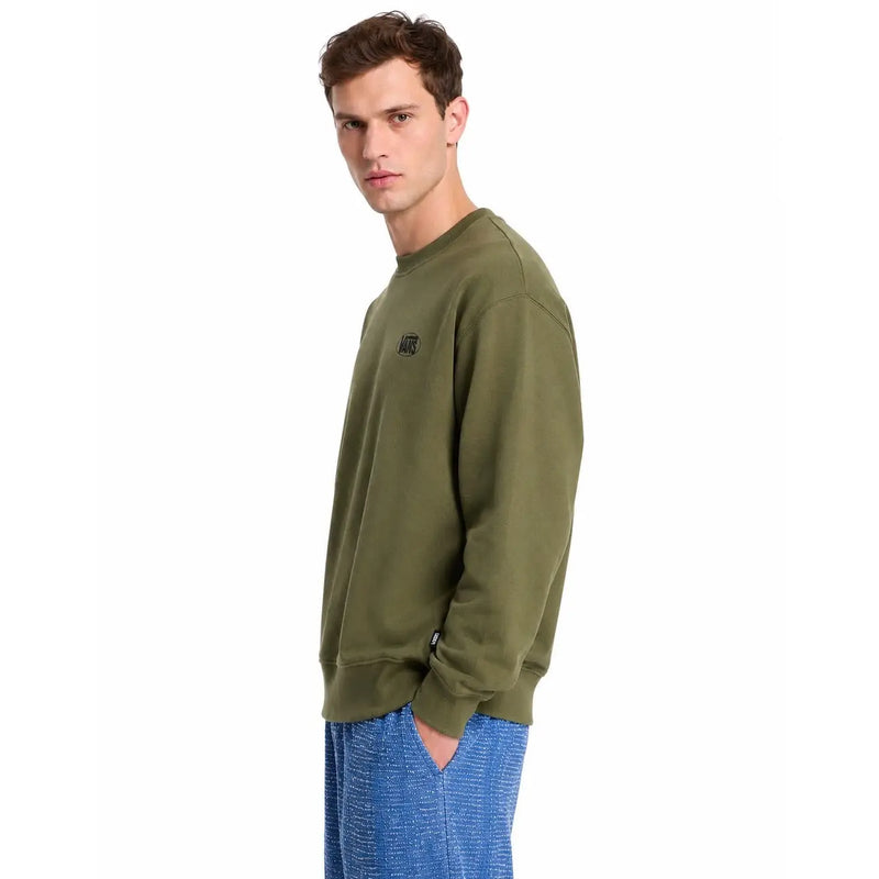 Vans men green cotton crewneck sweatshirt with a small black logo on the left chest for casual wear