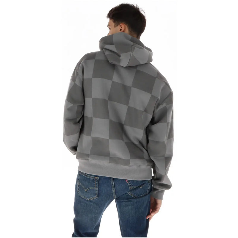 Grauer Vans Herren-Hoodie aus Baumwollmischgewebe mit Karomuster, weicher Oversized-Passform und gerippten Bündchen