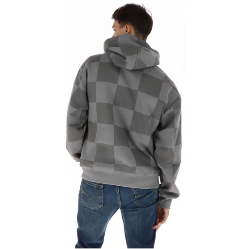 Sweat à capuche gris à carreaux Vans pour homme, en mélange de coton, coupe oversize douce et poignets côtelés.