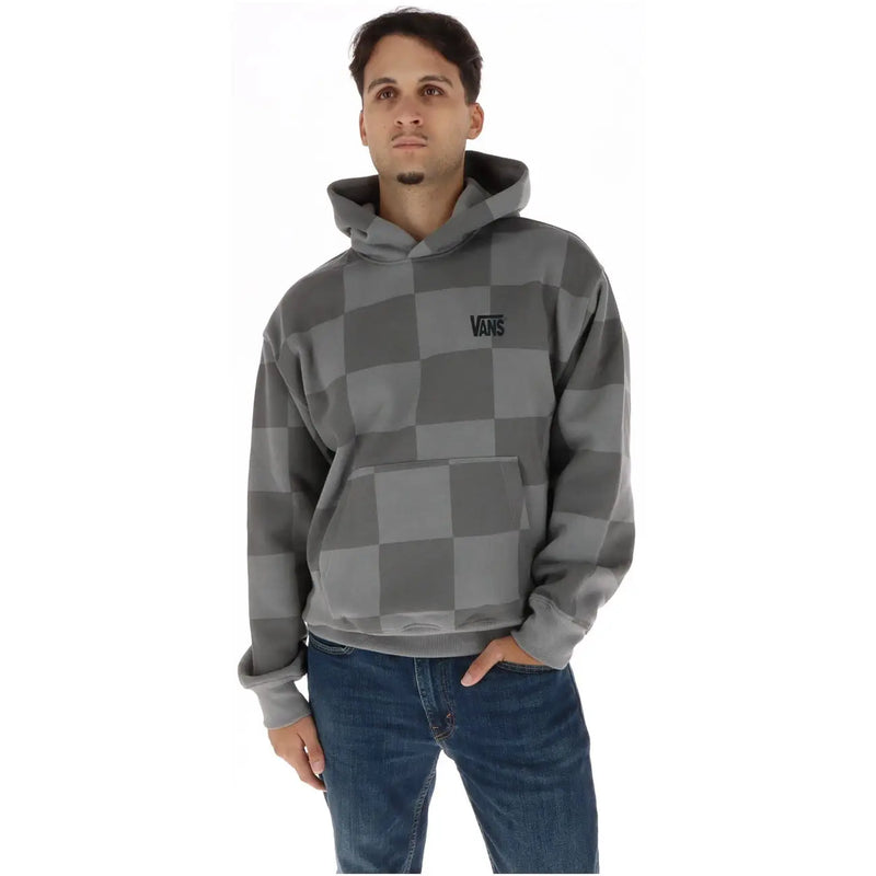 Grauer Vans Herren-Hoodie aus Baumwollmischgewebe mit Karomuster und schwarzem Logo auf der Brust