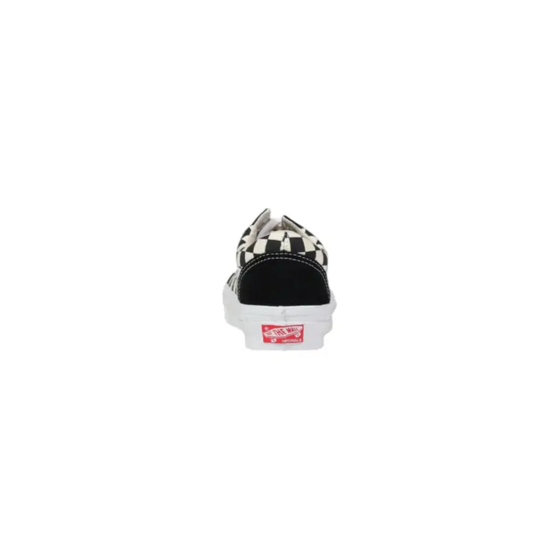 Vans men leather sneakers black buckle spring summer edition featuring black and white checkerboard pattern with red heel label