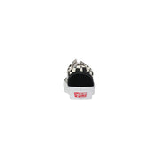 Vans men leather sneakers black buckle spring summer edition featuring black and white checkerboard pattern with red heel label