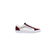 Vans Herren-Sneaker aus Leder, bordeauxrot, Old Skool, weinrot und weiß mit silbernem Seitenstreifen, Vorderansicht