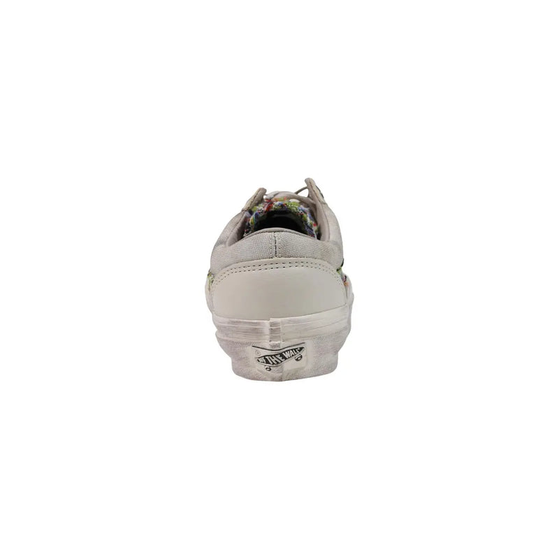 Vans Herren-Sneaker aus Leder, weiß, Old Skool Low top mit Used-Look-Finish und farbenfrohem Blumenfutter innen