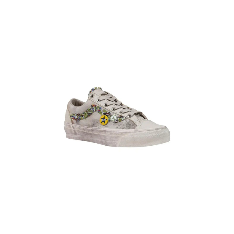 Vans Herren-Sneaker aus Leder, weiß, Old Skool Low top mit cremefarbenem Canvas und grünem und gelbem Graffiti-Design