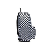 Vans men rucksack black polyester with black straps featuring a black and white checkerboard pattern on the back side