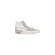 Beige and white vans men high-top sneaker with suede upper canvas accents and classic logo stripe size 10 rubber sole