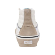 Vans men sneakers beige leather high-top with suede accents and classic rubber sole size 10 shown from the back side