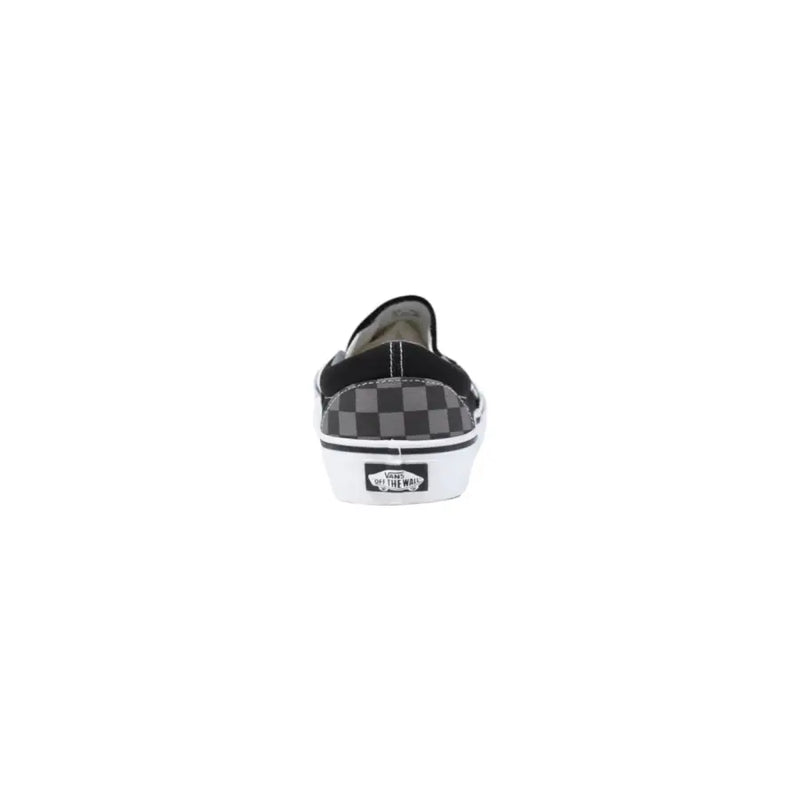 Vans men sneakers black fabric classic low top slip-on with black and gray checkerboard and white rubber sole