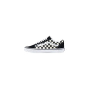 Vans men sneakers black fabric lace up low top shoes featuring black and white checkerboard canvas upper and rubber sole