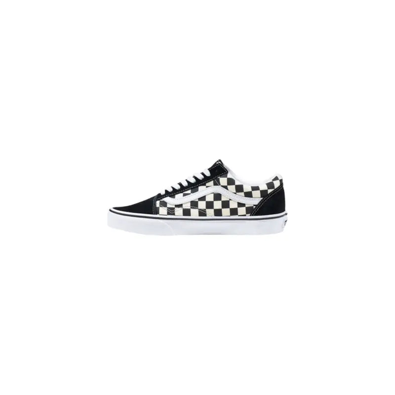 Vans men sneakers black fabric lace up low top shoes featuring black and white checkerboard canvas upper and rubber sole