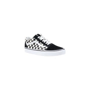 Vans men sneakers black fabric lace up low top shoes with black and white checkerboard suede and canvas upper