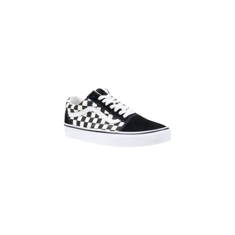 Vans men sneakers black fabric lace up low top shoes with black and white checkerboard suede and canvas upper