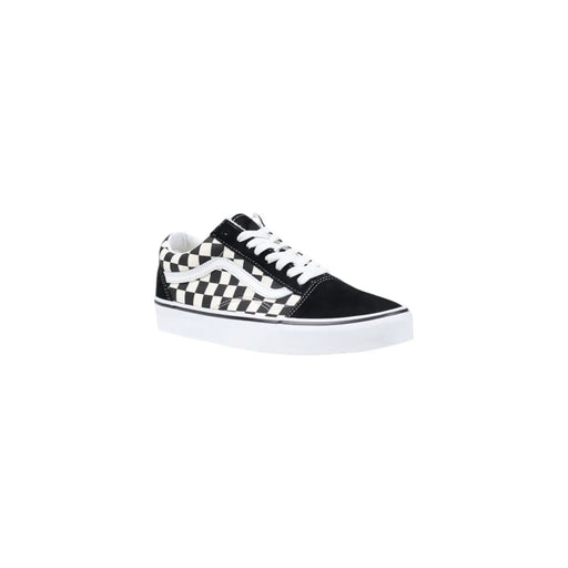 Vans men sneakers black fabric lace up low top shoes with black and white checkerboard suede and canvas upper