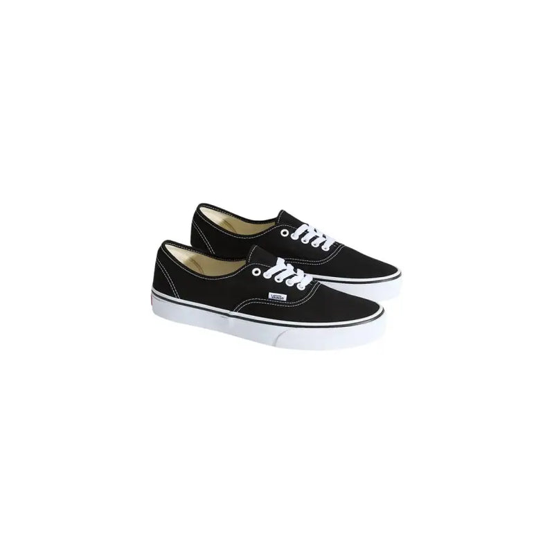 Vans men sneakers black fabric lace up with white laces and classic rubber sole in authentic canvas style