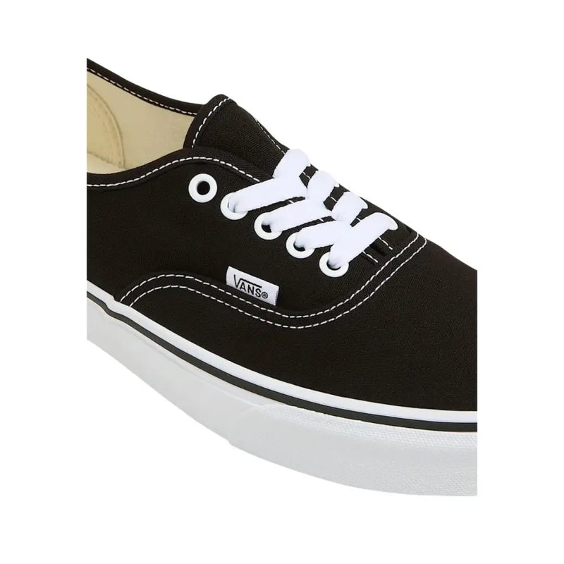 Vans men sneakers black fabric lace up with white laces rubber sole and contrasting white stitching