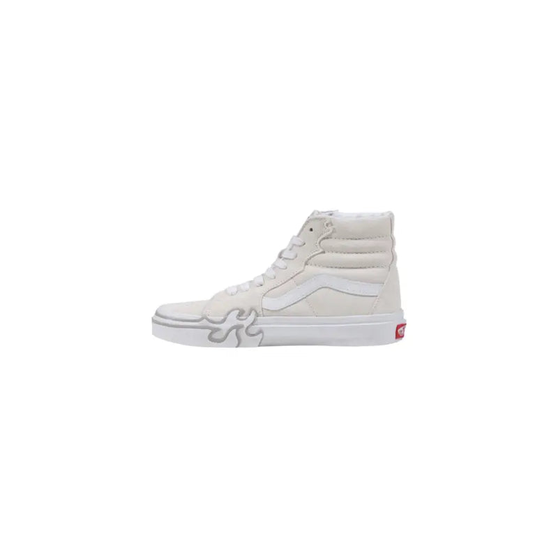 Vans men sneakers white suede lace up high top with flame design and red branding detail for spring summer wear