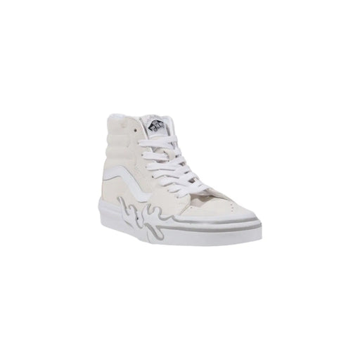 Vans men sneakers white suede high-top sk8-hi with flame design and silver accents for spring summer wear