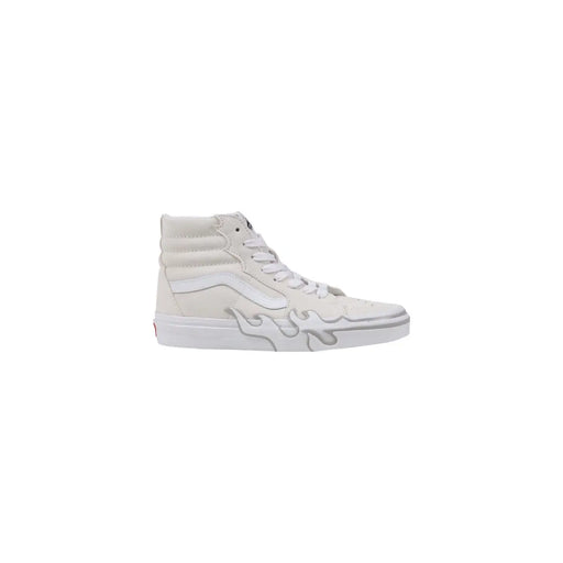 White vans sk8-hi high-top men’s sneakers in suede with flame design lace up for spring summer wear