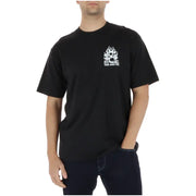 Vans men t shirt black cotton round neck short sleeve with white flaming skull graphic and off the wall text