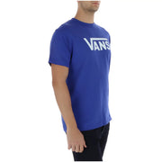 Royal blue Vans men t shirt made of cotton with a round neck and short sleeves featuring a white chest logo
