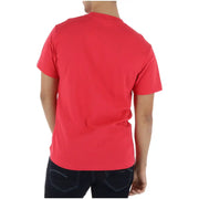 A vibrant red Vans men t shirt coral round neck made of 100% soft cotton with short sleeves