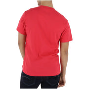 A vibrant red Vans men t shirt coral round neck made of 100% soft cotton with short sleeves