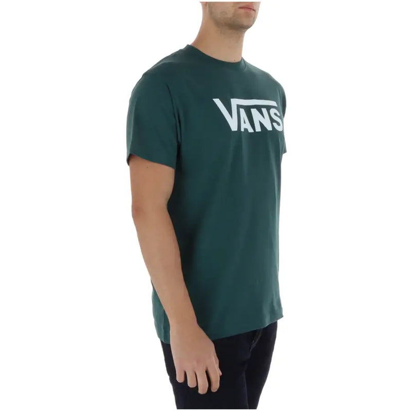 Dark green Vans men t shirt with white logo print cotton round neck short sleeve for casual wear