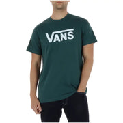 Dark green vans men t shirt made of cotton with white logo print round neck and short sleeves